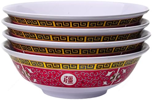 Melamine Oriental Pho Noodle Sopa Bowl, 52 onças, Design de longevidade, conjunto de 4