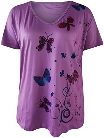 Tshirt Girls 2023 Manga curta Vneck algodão Butterfly Floral Fit Fit Fit Relaxed Top Top camiseta para feminino