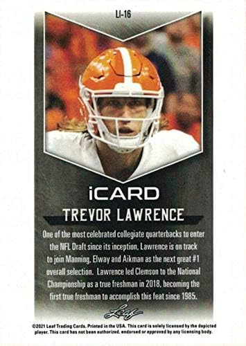 Trevor Lawrence 2021 Leaf ICARD XRC CARTO DE ANO ROOKIE DE MINGUE DE MINGUE