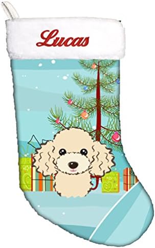 Tesouros de Caroline BB1630CSEMB Árvore de Natal e Buff Poodle Meias de Natal personalizadas, lareira pendurando meias de Natal Decorações