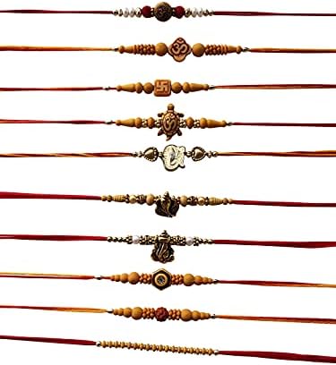 Swagme rakhi para irmão, pulseira de threads elegante com ganpati, miçangas, OM Design - Thread Raksha Bandhan Rakhi Gift - pacote de 10 rakhis