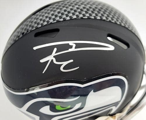 Russell Wilson autografou Seattle Seahawks Mini Capacete Black Speed ​​Black em prata RW Holo Stock #145843 - Mini capacetes da NFL autografados