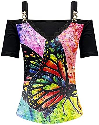 Uikmnhn Lenga de mulher curta de renda cultivada Casual Casual Butterfly Midriff Summer Summer Slave Short Cold ombro camisa