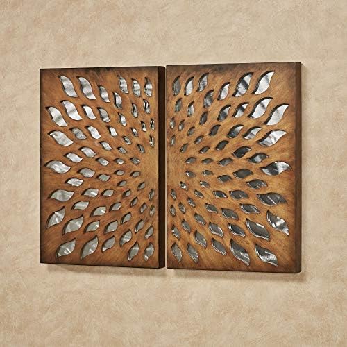 Sun Blossom Cutout Arte da parede de madeira Marrom conjunto de 2 | Fundo de alumínio | Sunburst OpenWork Designs | Cada painel