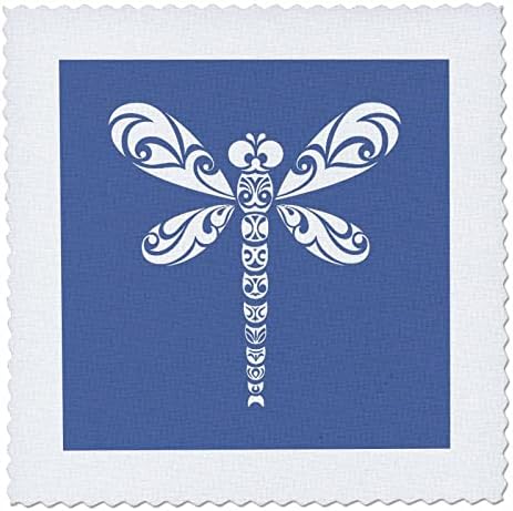 3drose dragonfly branca tatuagem tribal arte em azul - quadrados de colcha