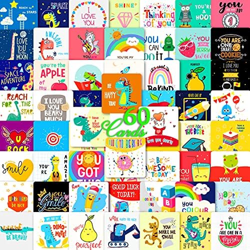 Joachio Lanch Box Notes for Kids, inspirador e motivacional 60 peças cartões notas de almoço para meninas, meninos, lancheira escolar para crianças e adolescentes, 3,5 '' x 3,5 '', traga piadas e trocadilhos engraçados