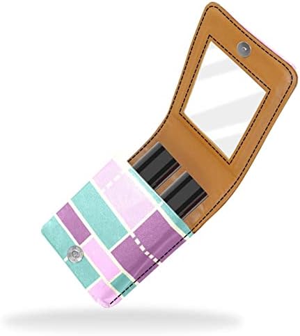 Bolsa de batom de batom de maquiagem de oryuekan com espelho portátil de armazenamento portátil de armazenamento de armazenamento Lip Gloss Organizer, desenho animado moderno simples padrão geométrico