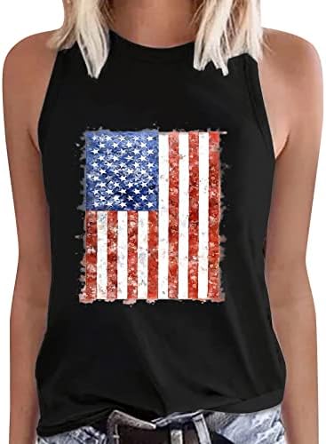 4 de julho Camisas para mulheres American Flag Summer Summer Sleesess O-Bobck Top Top Star