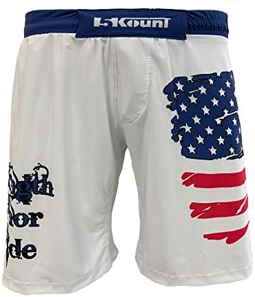 5kount Força, honra e orgulho sublimado American Flag MMA Fight Shorts Muay Thai Boxer Kickboxing BJJ Treinamento Short - White