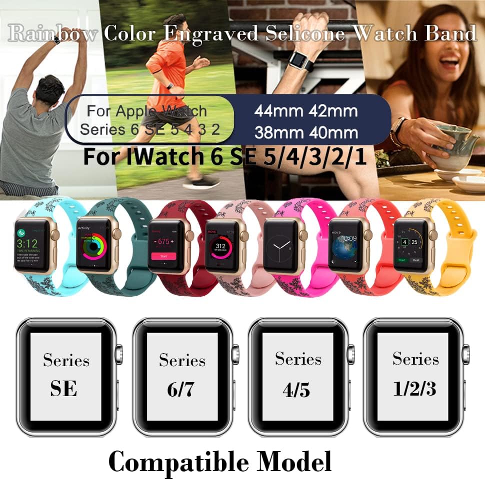 Compatível com bandas de relógio Apple 38mm 40mm 41mm 42mm 44mm 45mm, banda de relógio gravada de flores exclusiva para iwatch Series 7 6 5 4 3 2 1 SE Mulheres homens