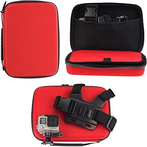 Navitech 8 em 1 Ação Câmera de acesso Kit Combo com estojo vermelho - compatível com a câmera de ação aérea SJCAM SJ8