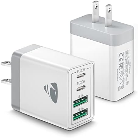 [2-PACK] carregador de parede USB C, Aiminuto 40W 4-Porta USB C Bloco de carregador Dual Adaptador de potência PD + QC Bloco de carregamento