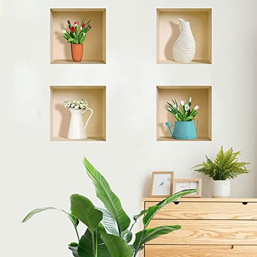 Simulação 3D Três dimensões Vaso Wall Setes Living Varanda PVC adesivos decorativos Plantas Flores de papel autônomo