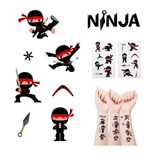 24 folhas Ninja Tatuagens temporárias, Ninja Warrior Birthday Decorations Party Favors