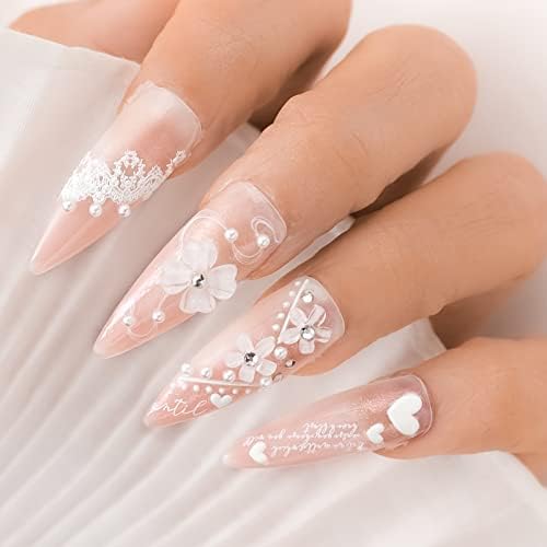 White Flower Nail Art Charms 60pcs Decalques de brilho de unhas Decoração 3D Design de flor das unhas acrílico Acessórios de jóias