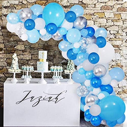 Kit de guirlanda de balão azul, 135 pacote de pacote azul azul prateado kit de bola de confetes de prata azul ideal para decorações de festas de aniversário para chá de bebê