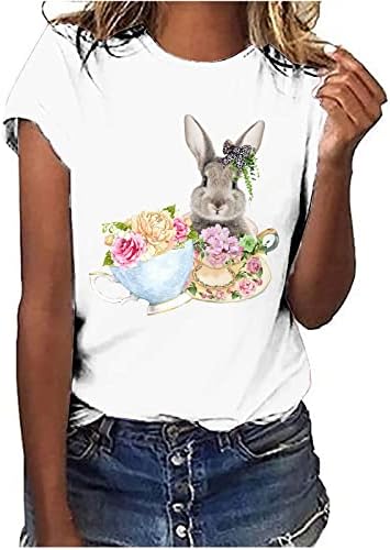 T-shirt de coelhinho da Páscoa para mulheres camisas de coelho listradas florais
