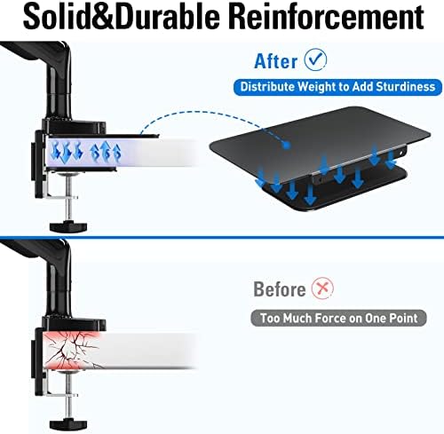 Montap Pink Monitor duplo suporte para mesa de vidro, com placa de reforço de mesa - Montagem de mesa de 2 monitor para telas de