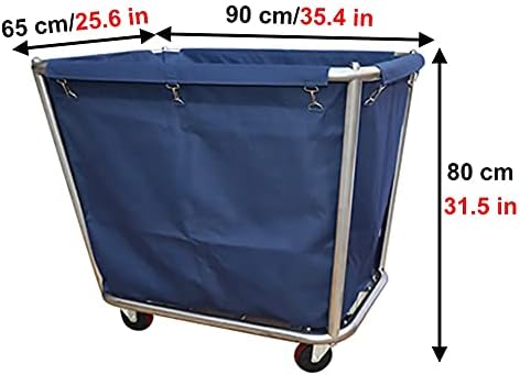 Omoons Linen Cart para armazenamento de roupas de hotel em hospital, carrinho de lavanderia courente com bolsa lavável removível, armações de aço inoxidável/azul/90x65x80cm