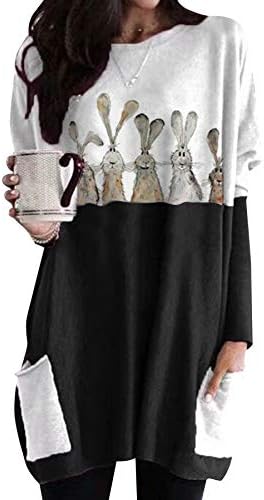 Camisetas de manga longa casual graswe para mulheres engraçadas coelho estampares de túnis de túnica de coelho de coelho