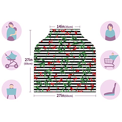 Capas de assento de carro para bebês decoração de holly vermelha de Natal preto listrado tampa de enfermagem capa de carrinho