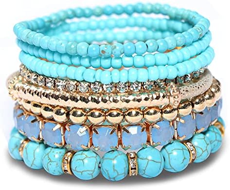 PingyongChang Bohemian Crystal empilhável Bracelets para mulheres Bracelets de miçangas de miçangas multicoloridas