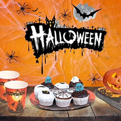 O conjunto de tableware de suprimentos de festas de Halloween serve 24 convidados, pratos e guardanapos de Halloween