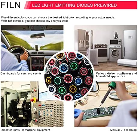 FILN 2 PCS 8mm Símbolos Indicadores Luz LED LED LUZES DAS DAS DAS METAL Lâmpada de sinal preto para carro 12V Impermeável