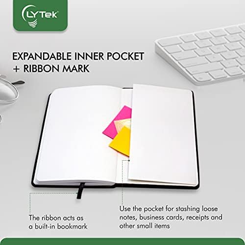 Lytek Lined Journal Notebooks, papel de 120 GSM, caderno de capa dura de couro falso, 5,25 x 8,25 com marca de data, bolso interno, marca de fita e fechamento elástico