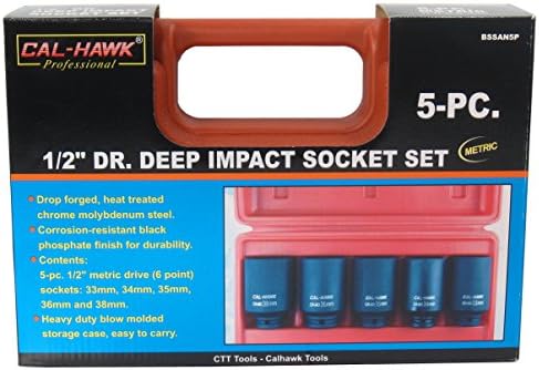 Cal Hawk Tools Bssan5p 5 peças 1/2 Drive Deep Impact Socket Set.
