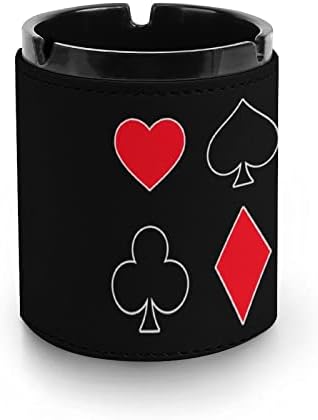 Símbolos de cartão de pôquer símbolos de couro premium cinzas redondo cigarros de mesa de mesa de fumantes para carro ou uso ao ar livre
