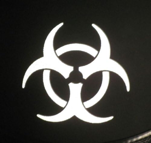 Biohazard reflexivo - 3 x 2 3/4 Decalque de vinil cortado para capacetes, janelas, carros, caminhões, caixas de