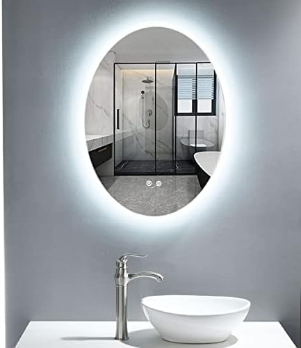 Vokim Oval LED Mirror de banheiro 32 x 24 Botão de toque, espelhos de parede diminuídos com problemas com anti-capa, à prova