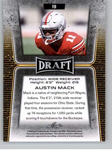 2020 Draft de folhas 19 Austin Mack RC - Ohio State Buckeyes NM -MT NFL Football Card