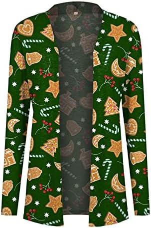 Camisola de Natal FMCHICO para mulheres de mangas compridas Cardigan Cardigan Open Front Sweater Outwear Casats com bolso