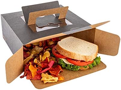Restaurantware Cater Tek Square Black Paper Bolo/Lunhana - Com alça pop -up, janela - 9 x 9 x 3 1/2 - 50 Count Box