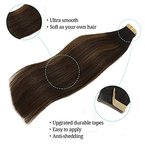 Extensões de cabelo fita adesiva humana, marrom escuro a castanho 12 polegadas 40g 20pcs, portas Extensões de cabelo humano