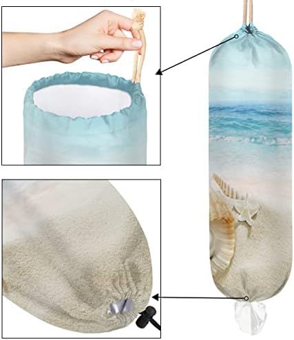 Coisa de praia com um suporte de saco de plástico de pérolas, portador de mercearia de montagem na parede Organizador de saco