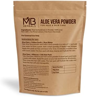 MB Herbals Aloe Vera Powder 100g / 3,5 oz | Aloe Barbadensis Powder | Hidratante da pele natural | Promove o crescimento do cabelo