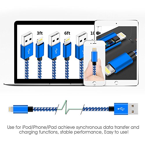 carregador para iPhone, cabo de escalagem de 5packscuras MFI Cabo USB Cabo USB Nylon Cordamento de carregamento rápido