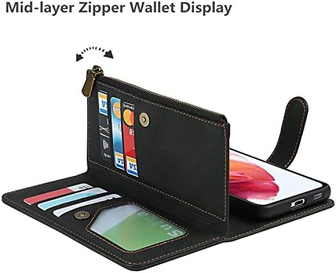 ICOvercase para Samsung Galaxy S22+ Plus 5G Caixa de carteira com suporte de cartão, 2 em 1 PU CAEL