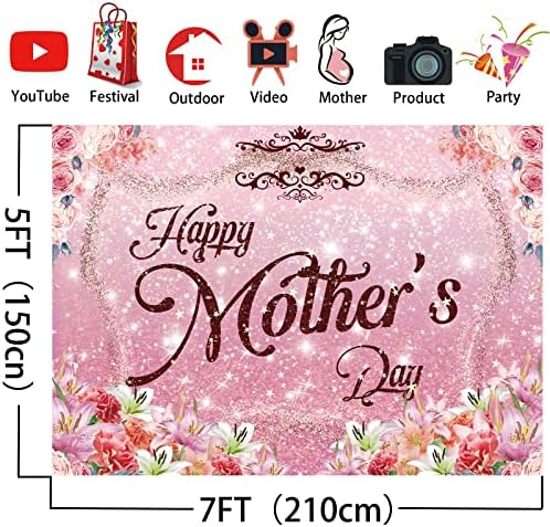 Wirjouer 7x5ft feliz dia das mães, pano de fundo, dia das mães Feliz dia das mães Decoração de banner Flores rosa do dia