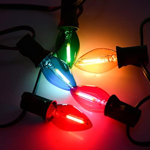 C7 Luzes de Páscoa Luzes de Natal Flormas 25 pés de Natal Luzes de cordas LED ao ar livre com 27 lâmpadas multicoloras transparentes, luzes de Natal vintage LED para a decoração de festas de casamento de jardim de Natal ao ar livre