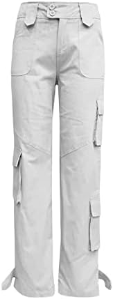Zlovhe de cintura alta calças de cargo mulheres, calças de carga folgada feminina com bolsos de calça de pernas largas de pernas largas