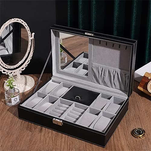 Coloque de couro Gretd 8 slots de grade com relógios de espelho Coloque anel de armazenamento Colar de pulseira Big Space Jewelry Organizer Exibir (cor: B, tamanho