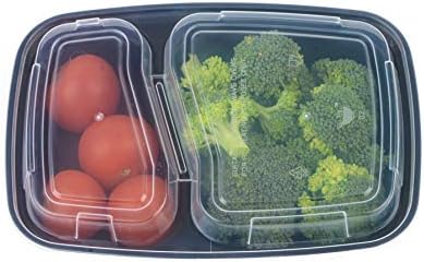 [25 pacote] 2 Compartimento Microwavable Refeições Prep recipientes com tampas 36 oz, caixa de bento reutilizável, recipientes de armazenamento de alimentos | BPA grátis | Empilhável | Lancheiras, microondas/lava -louças/freezer