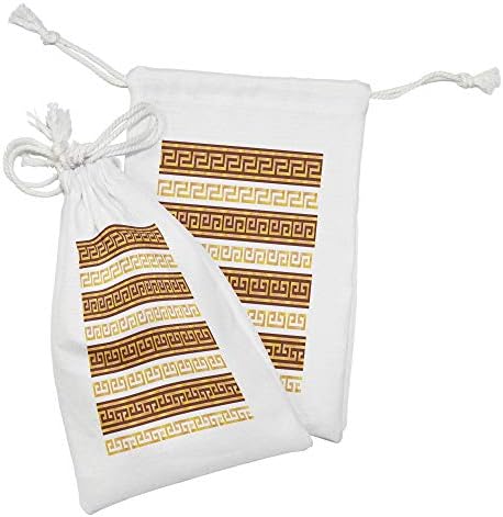 Conjunto de bolsas de tecido retrô de Ambesonne de 2, design de ornamentos de significado geométrico da Tribal Grega, Smalt Saco de Caminhões para Máscaras e Favores de Holyetries, 9 X 6, Redwood Apricot
