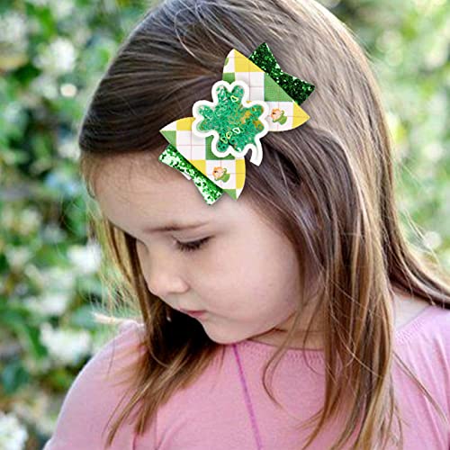 Festival irlandês Clipes de arco Glitter verde grama sortuda pinos de cabelo moídos e arco barretas de clipe acessórios