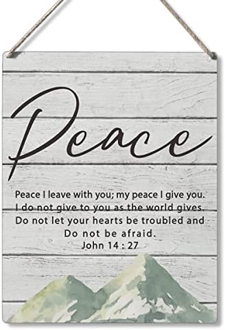 Inspirational Bible Gift Sinais de paz Eu deixo com você minha paz Dê -lhe um sinal de madeira, signo de arte religiosa, decoração de parede de arte 10 x 8 polegadas