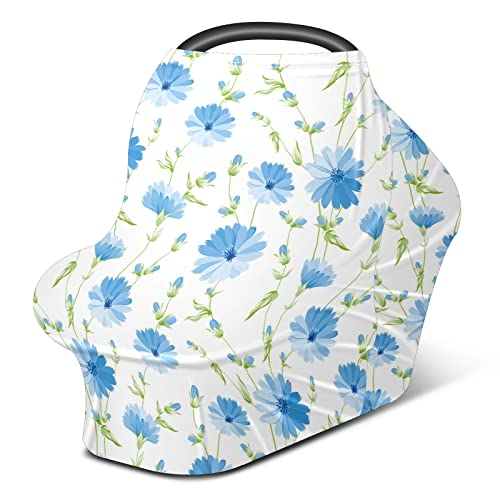 Capas de assento de carro para bebês azul claro Little floral sem costura cobertura de enfermagem Campa de carrinho de cachecol para
